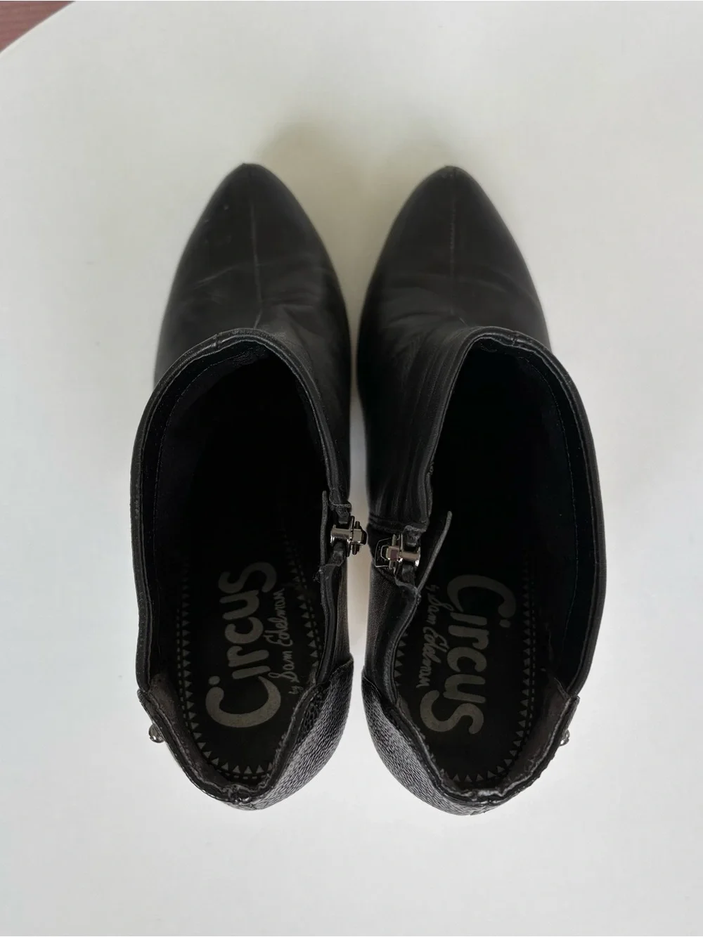 Circus Sam Edelman Black Leather Ankle Boots with Gold Block Heel